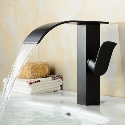 Bathroom ORB wash basin faucet waterfall, Brass single hole basin faucet hot and cold, Copper sink basin faucet water tap black