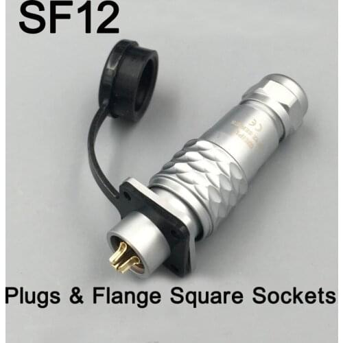 SF12 Waterproof Aviation Plug Socket IP67 Power Wire Connector 2 3 4 5 6 7 9 Pins Plugs & Flange Square Sockets