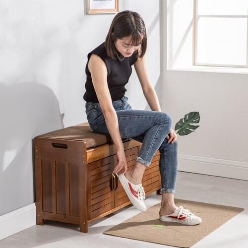 Natural Bamboo Shoe Cabinet shutter door breathable belt door storage cabinet for small household type entrance door shoecabinet