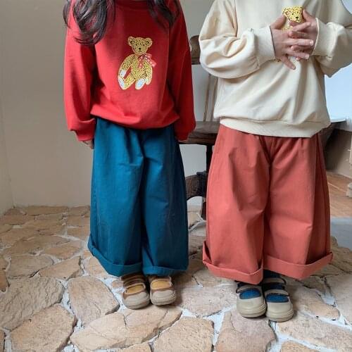 Girls' Loose Straight Wide Leg Pants New Autumn 2021 Childrens Simple Solid Color Korean Casual Pants Kids Fall Clothes