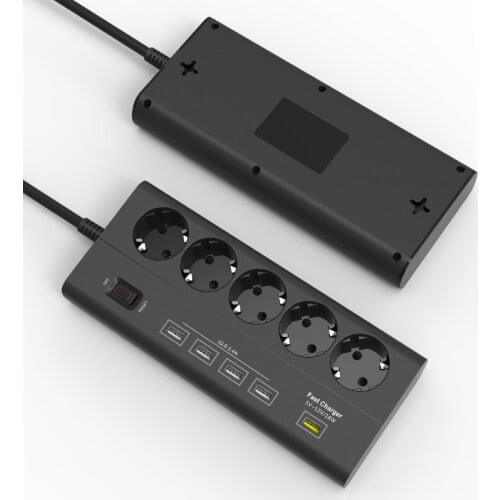 Power Strip 5 EU Outlets Plug Socket with USB QC 3.0 Quick Charge Port for PC Smartphones Tablets Computer 1.8m Extension Cord