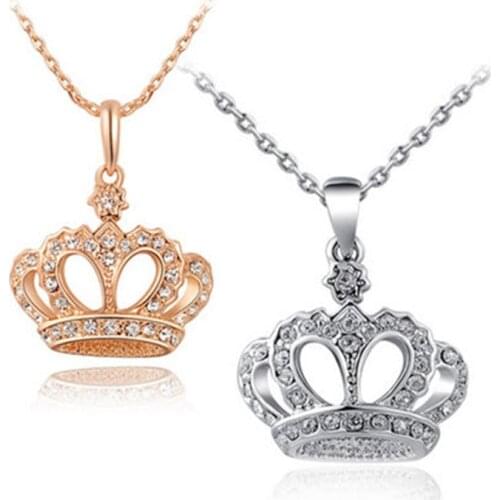 VOQ Fashion New Full Crystal Crown Pendant Necklaces for Women Princess Chain Necklace Jewelry Party Gifts Wholesale