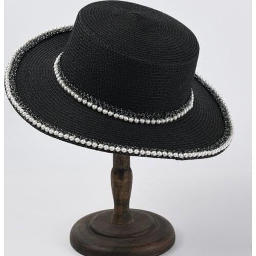 2021 New Summer Women Hats Sequin Visor Cap Brim Jazz Travel England Pearl Beach Caps Straw Hat Women Casual Panama Sun Hat