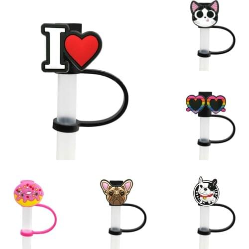 1PCS PVC straw tips hot cartoon Straw Tip Splash Proof Drinking Dust Cap straw cap Suit For7mm-8mm straw cover trinket pendants