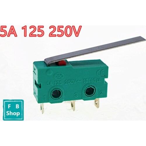 10PCS 5A 125VAC 250VAC Green 3 pins Micro Touch Switches NO+NC Mini limit Switch Micro Switch Microswitches With 29mm Long Lever