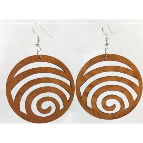 12 Pairs Good Quality Wood Earrings Organic brown Hollow African Woman Wooden Brincos Pendant 5cm E402