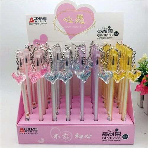 40 pcs/lot Kawaii Crystal Love Pendant Gel Pen Cute 0.38mm black ink Signature Pens School writing Supplies Promotional Gift