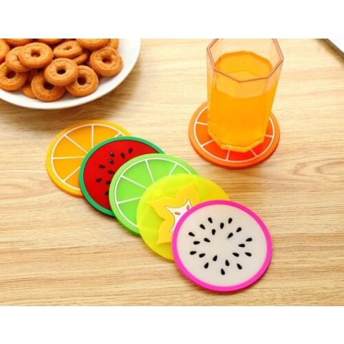 7pcs Cute cartoon fruit Shape Hot Coaster Soft PVC Cup Pad Slip Insulation Pad Cup Mat Pad Hot Drink Holder