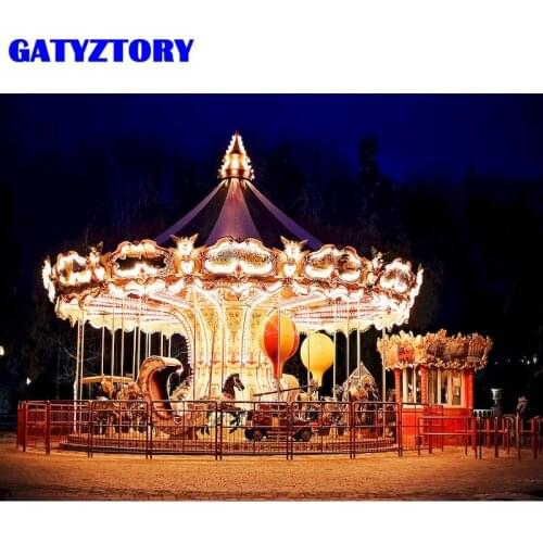 GATYZTORY Diamond Painting Carousel Pictures Of Rhinestones 5D Diamond Embroidery Sale Night Scene Needlework Mosaic Home Decor
