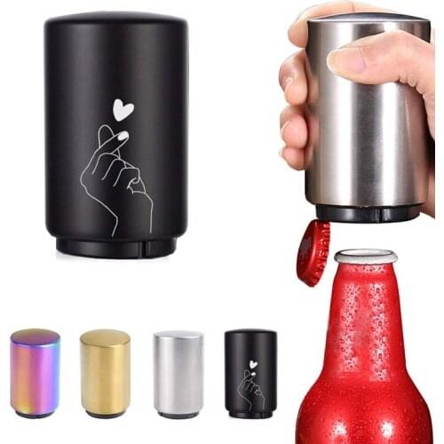 Automatic Beer Bottle Opener Stainless Steel Magnet Bottle Opener Soda Drink Bottle Push-type Opener Kitchen Gadgets Bar Tools
