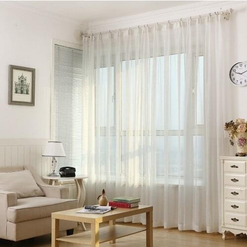 Pure White Sheer Curtains For Living Room Silver Wire Pastoral Rural Elegant Stripe Tulle Balcony Window Drapes M135C