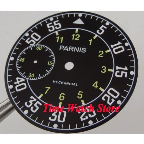 Parnis 38.9mm black dial dual time zone Fit for mechanical ETA 6497 Movement watch dial D103