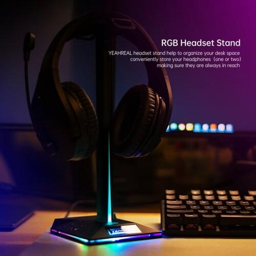 RGB Gaming Headphone Stand, with 3.5mm & 2 USB Ports, for PC Durable Headset Stand Holder, for , Gaming Accessory
