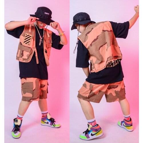 ChildrenS Hip-Hop Dance Costumes Kids Summer Camouflage Vest Shorts Boys Hiphop Jazz Stage Performance Rave Clothing DQS4774