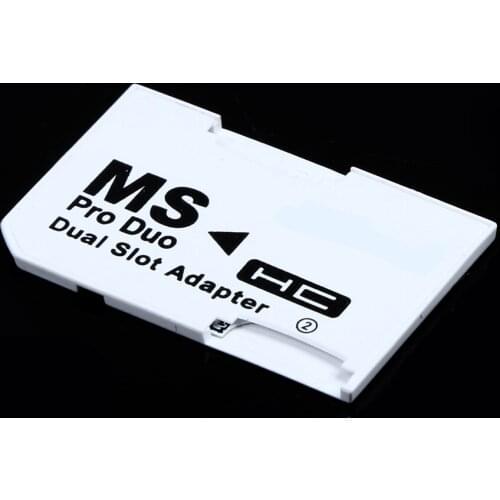 Dual Slot Micro For SD SDHC TF To Memory Stick MS Card Pro Duo Reader Adapt Card Set Double Card White For P S P Card White