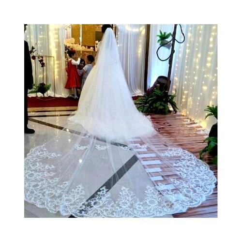 Up.Sky White Ivory Cathedral Wedding Veils Long Lace Edge Bridal Veil with Comb Wedding Accessories Bride Veil Wedding Veil