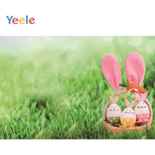 Spring Grass Green Light Bokeh Easter Day Decor Bunny Photography Backdrops Customized Photographic Backgrounds For Photo Studio