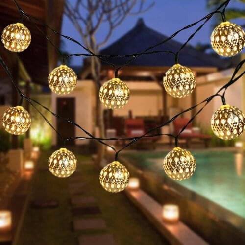 Solar String Lights Moroccan Ball 50LED20LE Globe Fairy Lights Solar Powered Orb Lantern Christmas Lighting for Outdoor Decors
