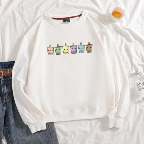 Cartoon Milk Tea Sweatshirts Cotton Hoodie Crewneck Sweatshirt Kawaii Harajuku Cute Hoodies Oversized Pullover Hoodie for Women