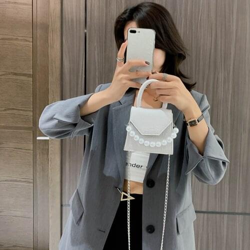 Stone Pattern Women Messenger Handbags Pearl Handle Totes Female Lady PU Leather Street Casual Mini Shoulder Crossbody Bags