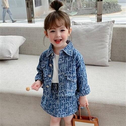 Girls Suits Coat+Skirts Sets Kids 2021 Blue Spring Autumn Teenagers Tracksuits Formal Outfits Sport Children Clothing Sets