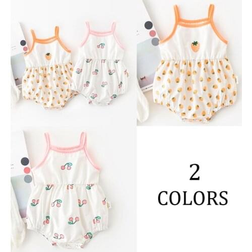 Hot New Cotton Baby Girl Clothes Summer Kids Ruffle Romper Jumpsuit Print Cherry and strawberry Playsuit For Newborn