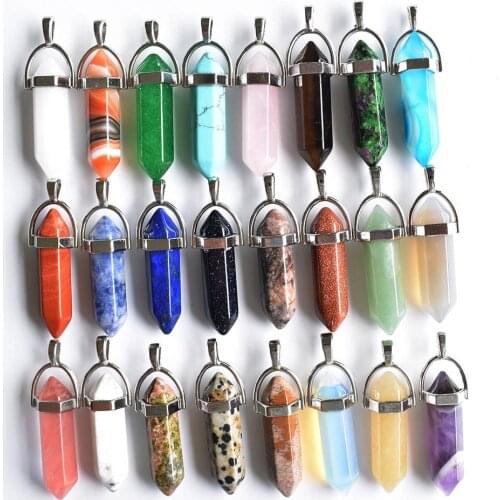 Wholesale 50pcs/lot 2020 high quality assorted natural stone mixed pillar charms chakra Pendants & necklaces for making free