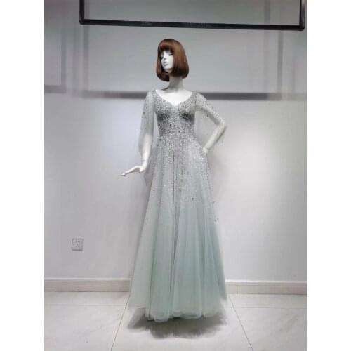 Shalimar Zhang Bridal Sliver Gowns A-Line Deep-V Neck Fashion Ladies Bling Bling Eveningdress Luxury Host Dress6238 For Women