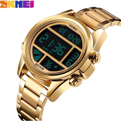 SKMEI Luxury Men Watches Waterproof Sport Digital Watch Stainless Steel Clock Male 12/24 Chrono Wristwatches Relogio Masculino