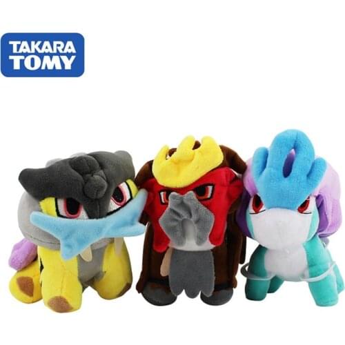TAKARA TOMY POKEMON 15cm Cute Stuffed Plush Entei Raikou Suicune Pocket Monster Christmas Toys for Children Kids Girls