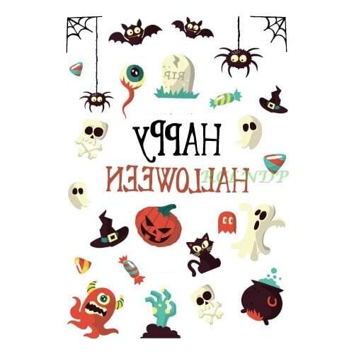 Waterproof Temporary Tattoo Sticker Halloween skull cats pumpkin ghost tatto stickers flash tatoo fake tattoos for kids child 7