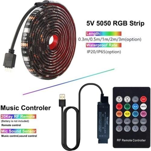 Classic Texture USB LED Music Control String Light Practical Waterproof RGB Flexible TV Tape Ribbon Lamp Entertainment Supplies