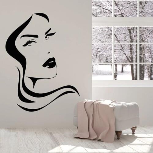 Vinyl Wall Decal Girl Face Sexy Lips Hairstyle Design Beauty Hair Salon Wall Stickers Girls Bedroom Home Decor Removable S1331