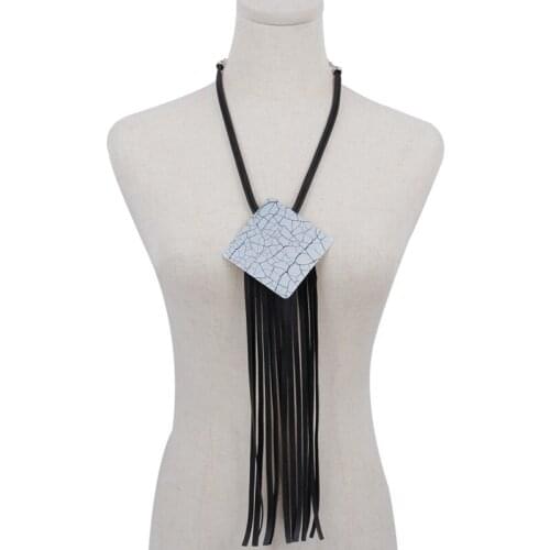 YD&YDBZ New Style Leather Tassel Long Necklaces For Women Punk Big Square Metal Pendant Necklace Ethnic Sweater Chain Handmade