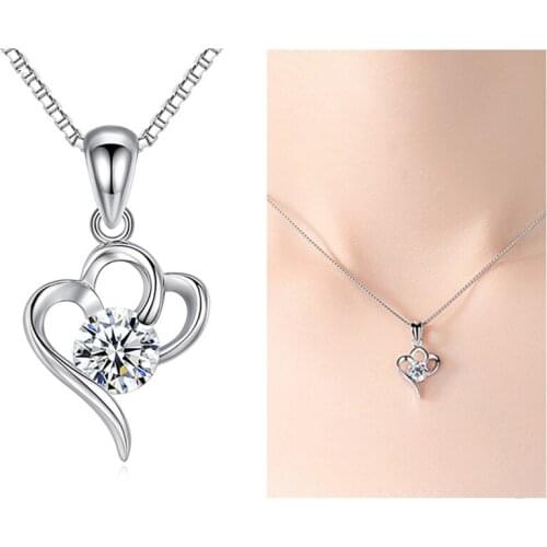 Classic Crystal Heart Pendant Necklace For Women Jewelry Shiny Stone Jewelry Girl Fashion Silver Plated Necklace Female Choker