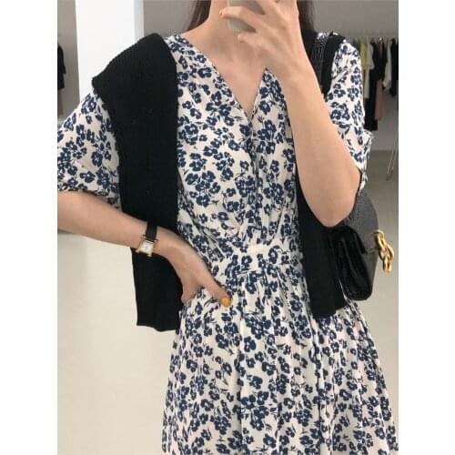 Women Printed V-neck Female 2021 Summer Lady Bohemia Beach Vestidos Elegant Vintage Dresses