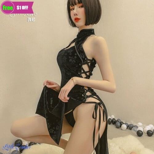 Plus Size Chinese Traditional Dress Sexy Lingerie Bandage Clothing China Style Side Slit Hollow Cheongsam Qipao sexy costumes