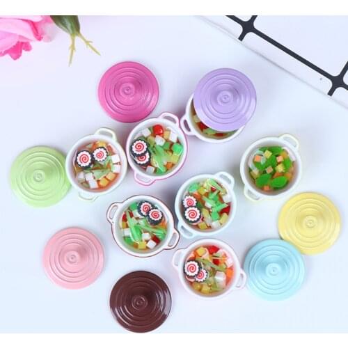 1/12 Dollhouse Miniature Accessories Mini Alloy Soup Pot With Food Simulation Kitchenware Model Toys For Doll House Decora