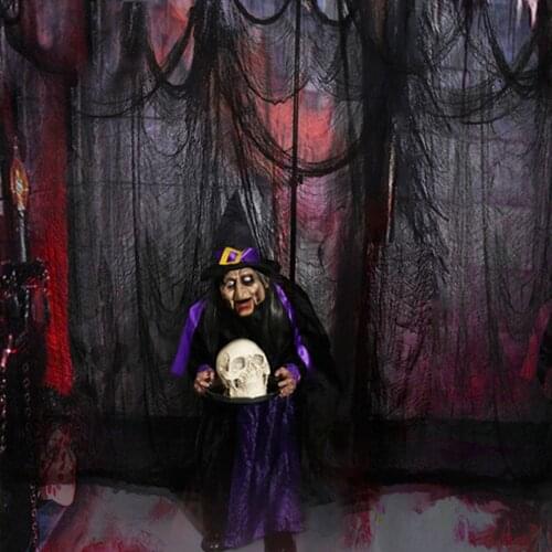 1PC Halloween Black Silk Yarn Yarn Large Plaid Gauze Halloween Party Door House Decoration Gothic Horror Haunted House Decor