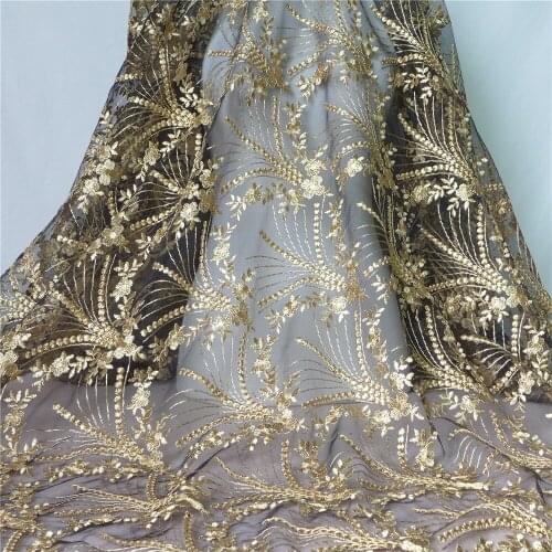 1 Yard Gold Thread French Tulle Mesh Lace Fabric For Party Dress New Arrival African Glitter Fabric
