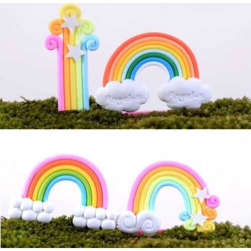 2pcs Cute Clouds Star Rainbow Miniature Garden For Micro Landscape Children Hair DIY Micro Landscape Fairy Garden Supplies