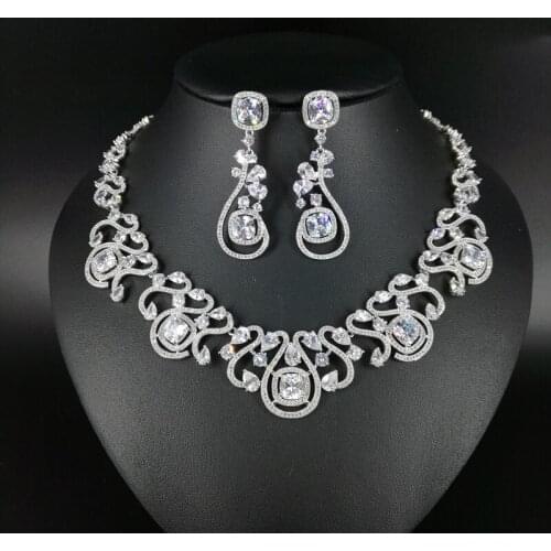 2021 new fashion luxury retro crystal cubic zircon necklace earring set,wedding bride dinner party banquet dress popular jewelry