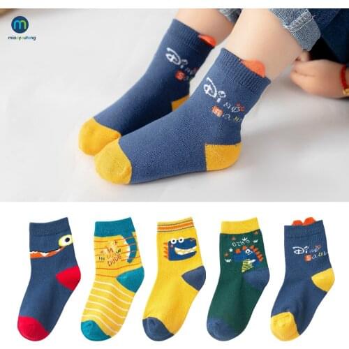 10 Pcs/Lot Childrens Socks New Cotton Kids Cute Cartoon Dinosaur Animal Pattern Baby Boys Girls Autumn Winter Warm Miaoyoutong
