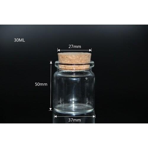5pcs 37*50mm 30ml Glass Bottles Wish Bottle Empty Glass Sample Storage Jars Vials with Cork Stoppers for Decoration DIY Craft