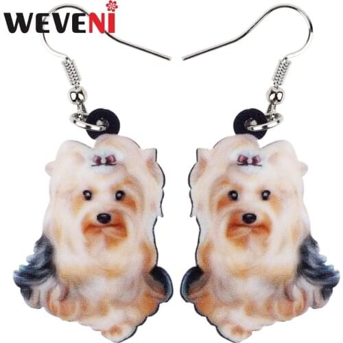 WEVENI Acrylic Cartoon Yorkshire Terrier Dangle Drop Earrings Cheap Fashion Animal Jewelry For Girls Women Ladies Teen Wholesale