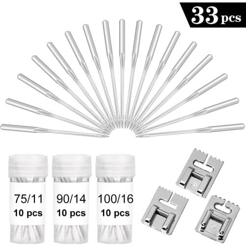 Imzay Sewing Machine Accessories Include Universal 3pcs Sewing Machine Presser Foot +30pcs Multi-size Sewing Machine Needles
