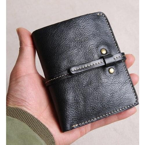 Brand 100% Genuine Leather Short Mens Designer Wallet Men Brown Retro Buckle Coin Purse Wallet Cowhide Wallet Card Case