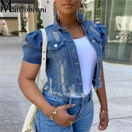 Spring And Autumn Women Sexy Ripped Denim Jackets 2021 Vintage Casual Short Jean Jacket Sleeve Female Coat Streetwear Plus Size