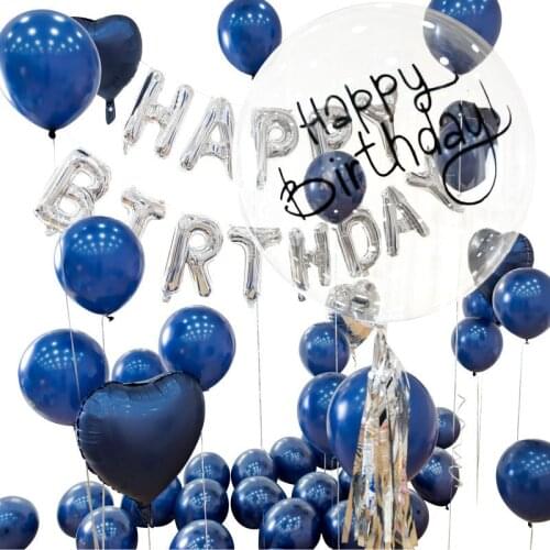 40pcs Pearly Ink blue Clear Bobo Balloons Birthday Party Decorations Air Helium Ballon Baby Shower Adult Birthday Party Supplies