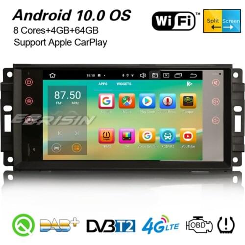 Erisin 8176 8-Core Android 10.0 DSP Car Stereo CarPlay BT WiFi DAB+Navi For Jeep Compass Wrangler Dodge Journey Chrysler Sebring